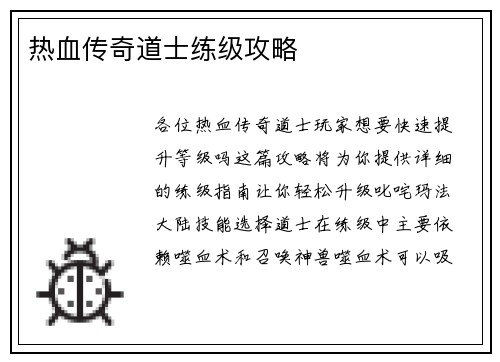 热血传奇道士练级攻略