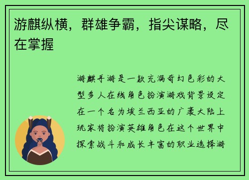 游麒纵横，群雄争霸，指尖谋略，尽在掌握